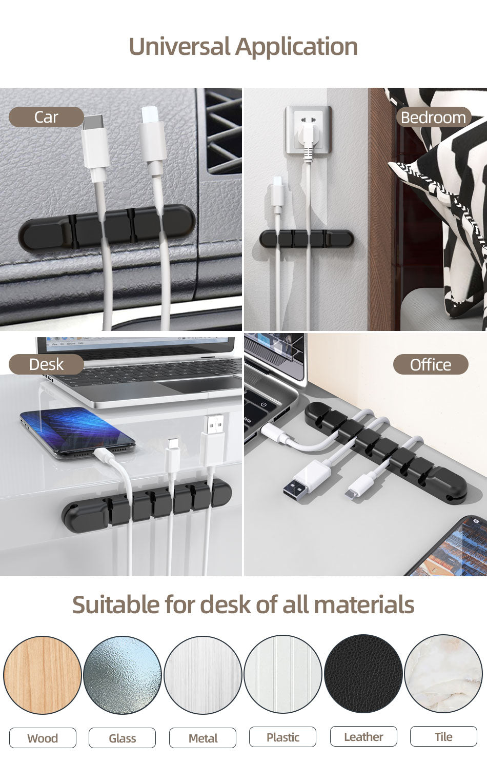 Self-adhesive Silicone Cable Organizer for Electronic Cables