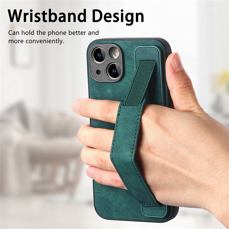 Retro Wristband Built-in Stand PU Leather Case