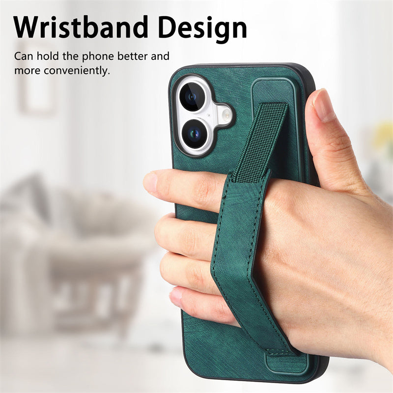 Retro Wristband Built-in Stand PU Leather Case