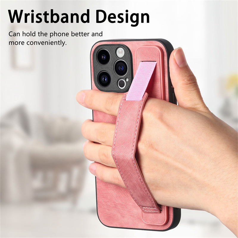 Retro Wristband Built-in Stand PU Leather Case