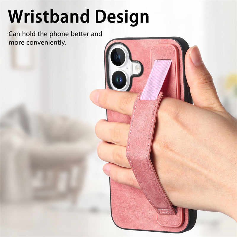 Retro Wristband Built-in Stand PU Leather Case