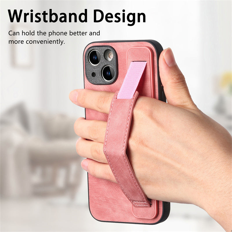 Retro Wristband Built-in Stand PU Leather Case