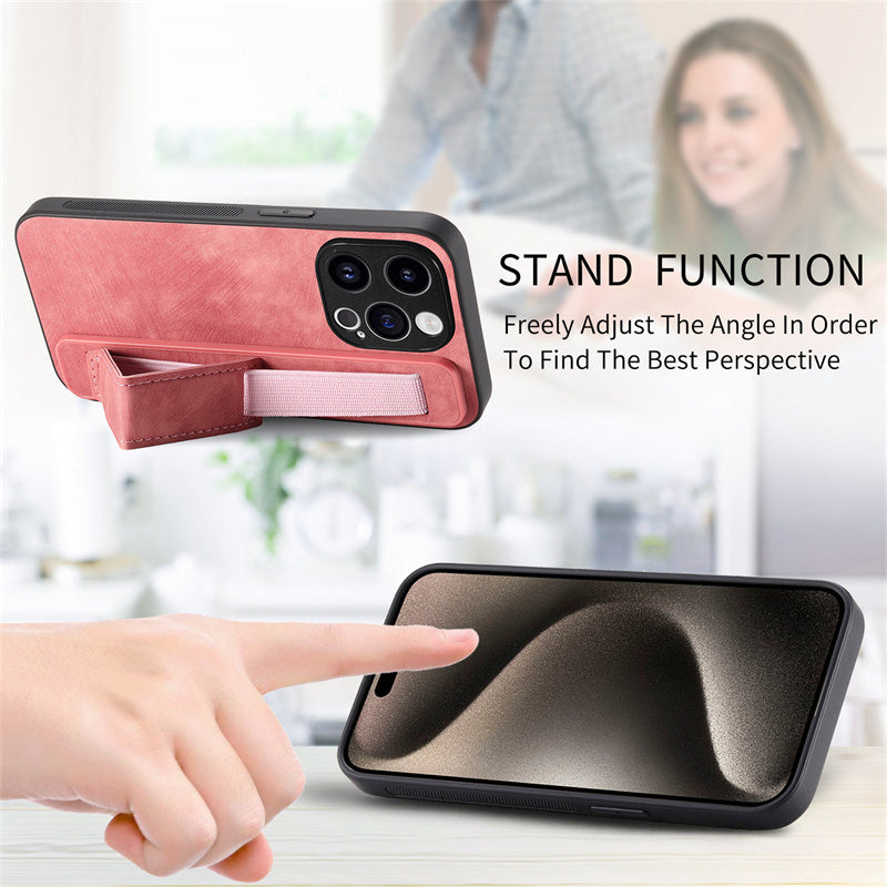 Retro Wristband Built-in Stand PU Leather Case