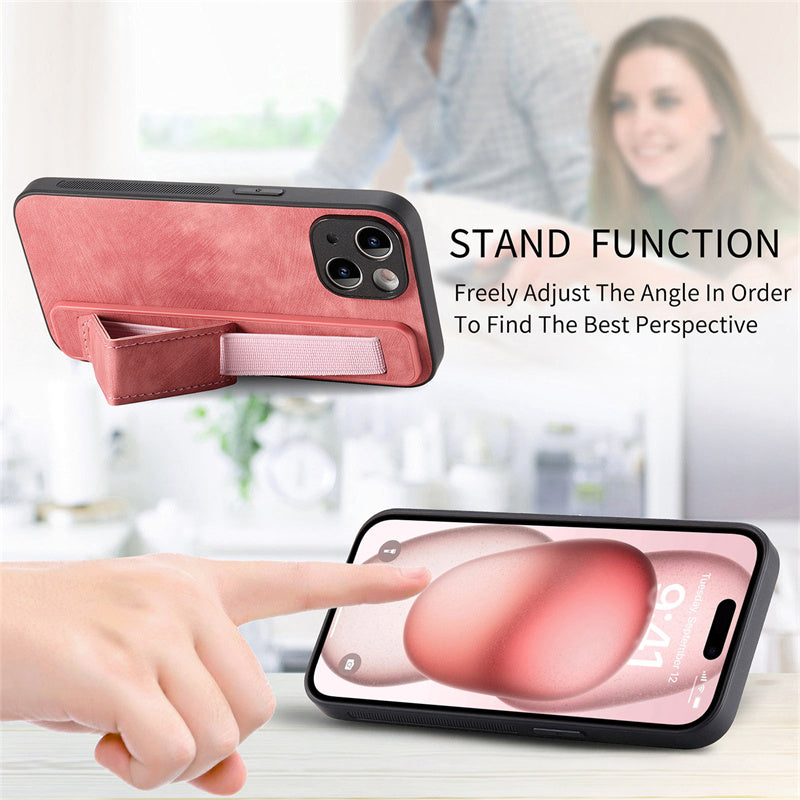 Retro Wristband Built-in Stand PU Leather Case