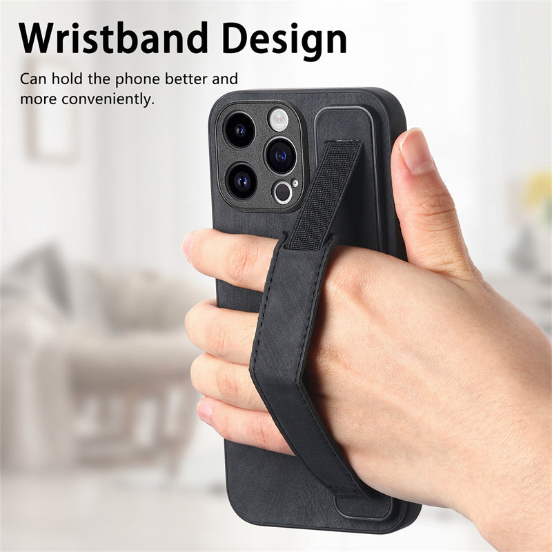 Retro Wristband Built-in Stand PU Leather Case