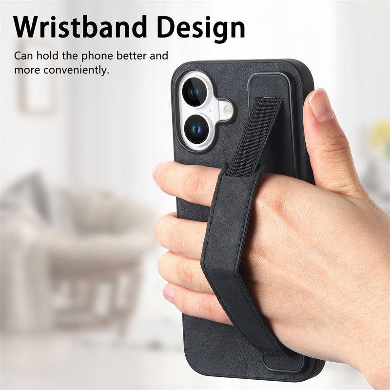 Retro Wristband Built-in Stand PU Leather Case