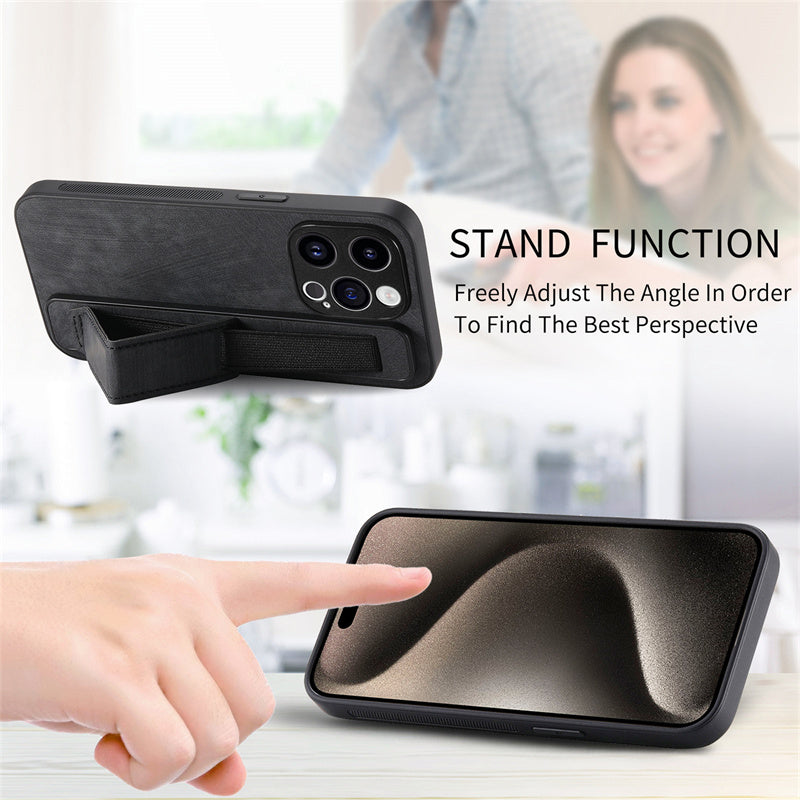 Retro Wristband Built-in Stand PU Leather Case