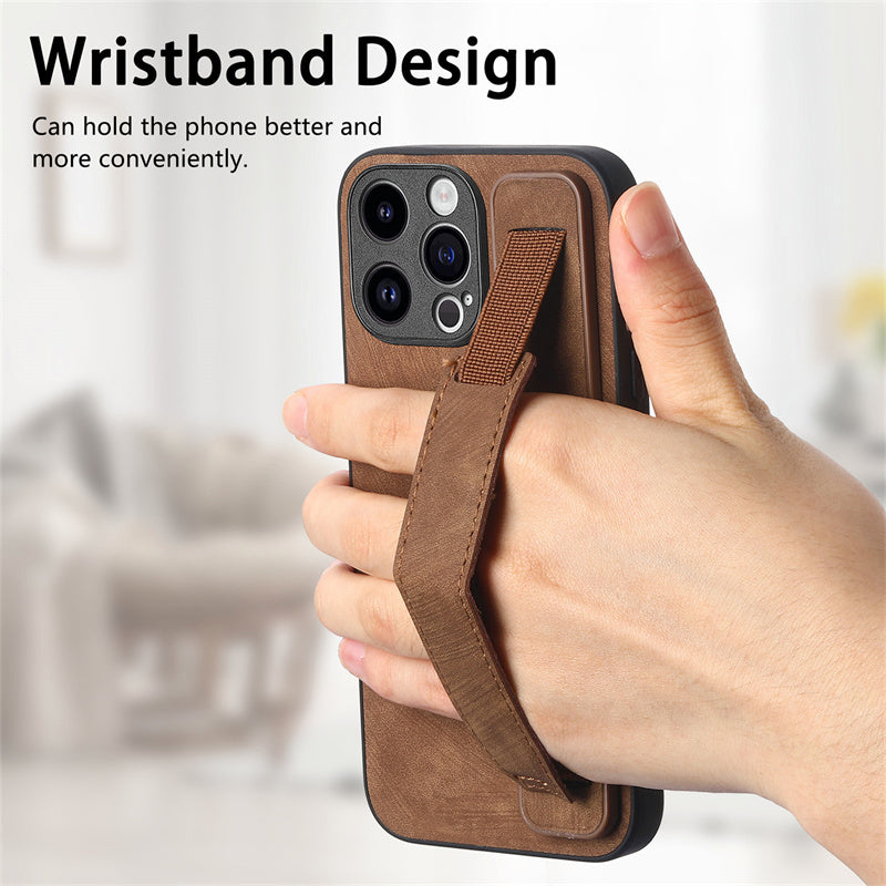 Retro Wristband Built-in Stand PU Leather Case