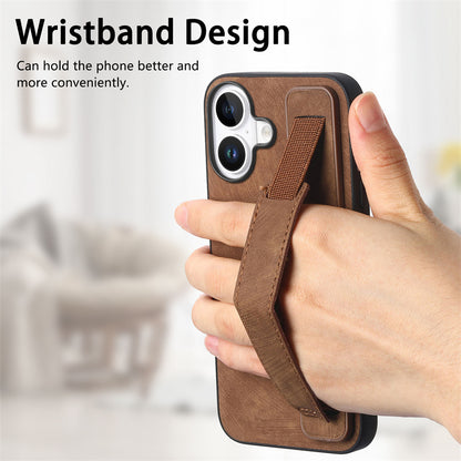 Retro Wristband Built-in Stand PU Leather Case