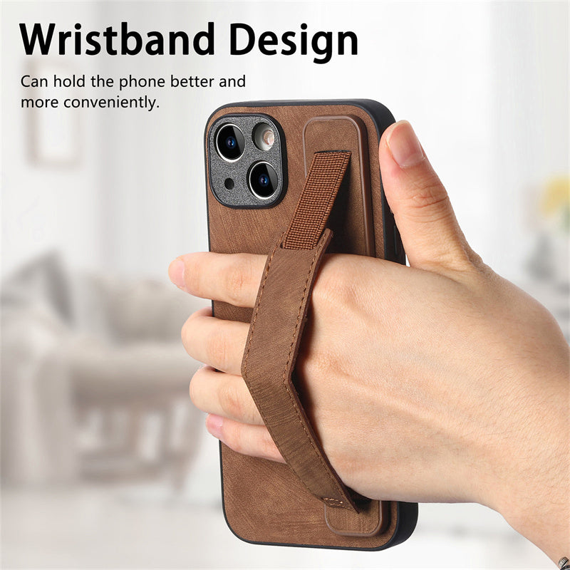 Retro Wristband Built-in Stand PU Leather Case