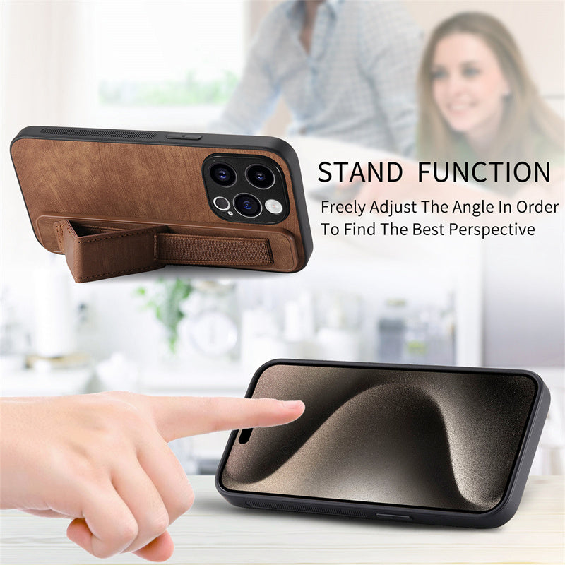 Retro Wristband Built-in Stand PU Leather Case