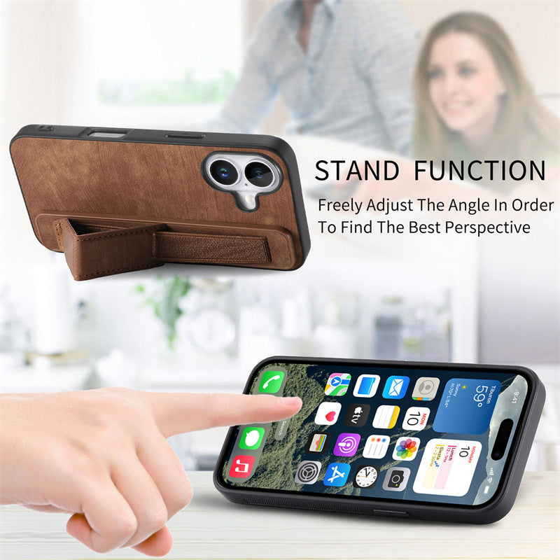 Retro Wristband Built-in Stand PU Leather Case