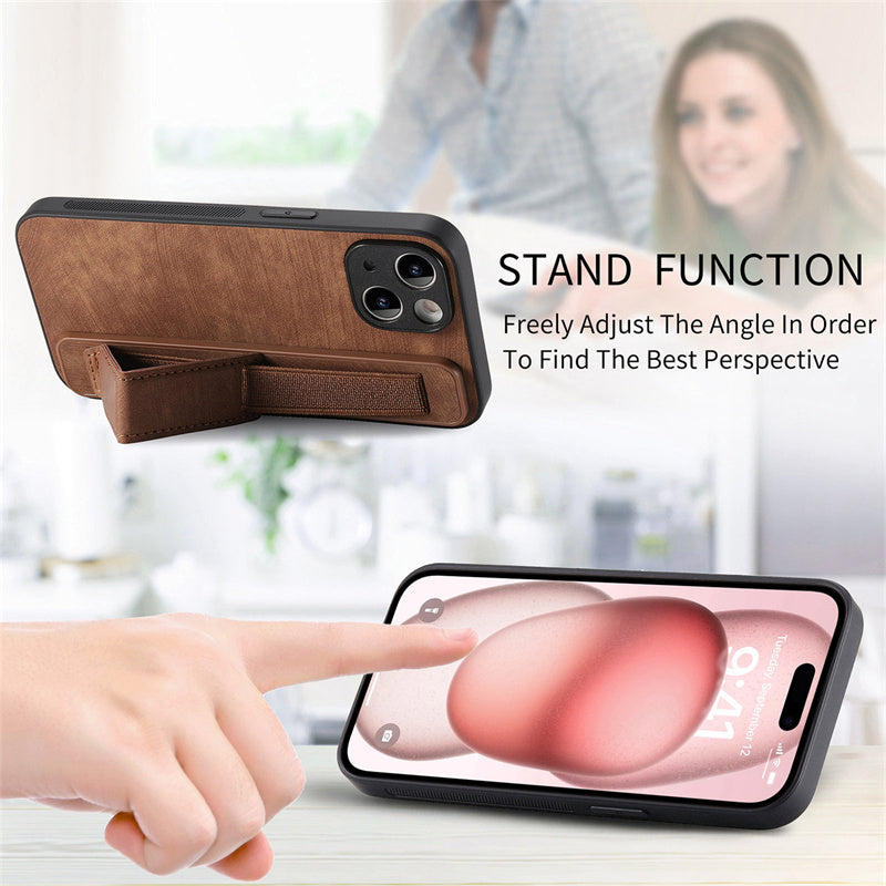 Retro Wristband Built-in Stand PU Leather Case