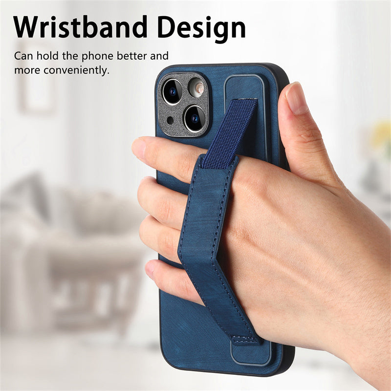 Retro Wristband Built-in Stand PU Leather Case