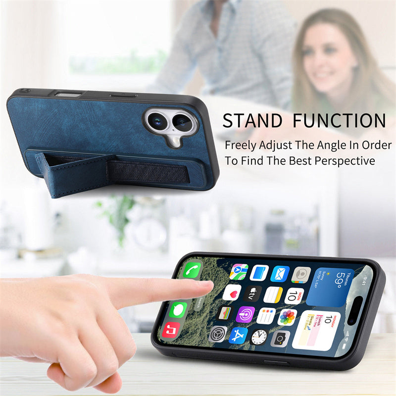 Retro Wristband Built-in Stand PU Leather Case