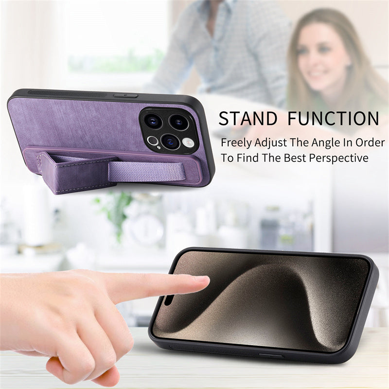 Retro Wristband Built-in Stand PU Leather Case