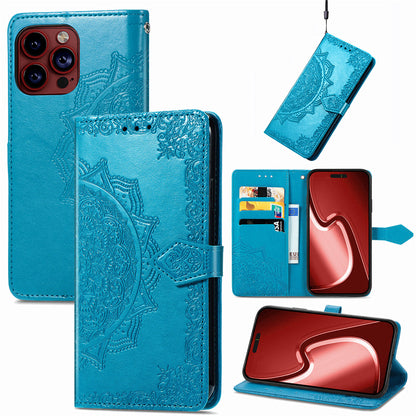 Embossed Mandala Folio Card Holder PU Leather Case