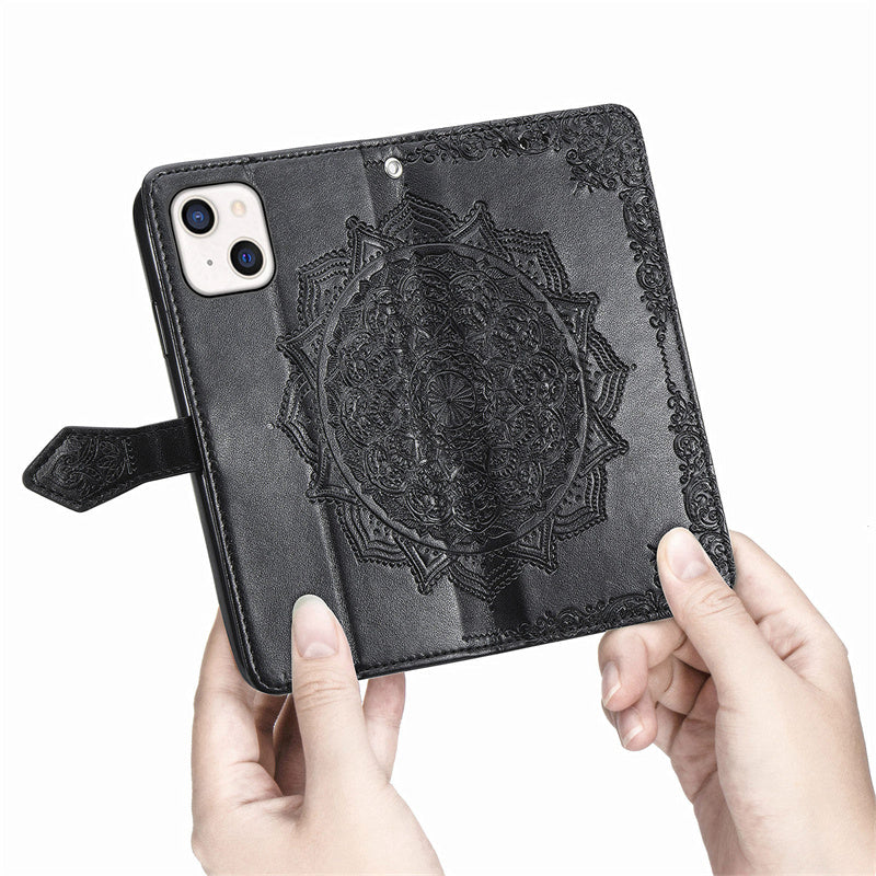 Embossed Mandala Folio Card Holder PU Leather Case