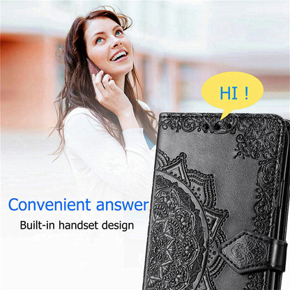 Embossed Mandala Folio Card Holder PU Leather Case