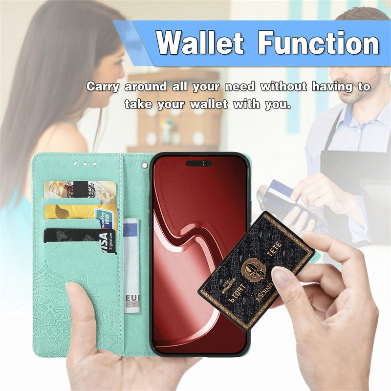 Embossed Mandala Folio Card Holder PU Leather Case