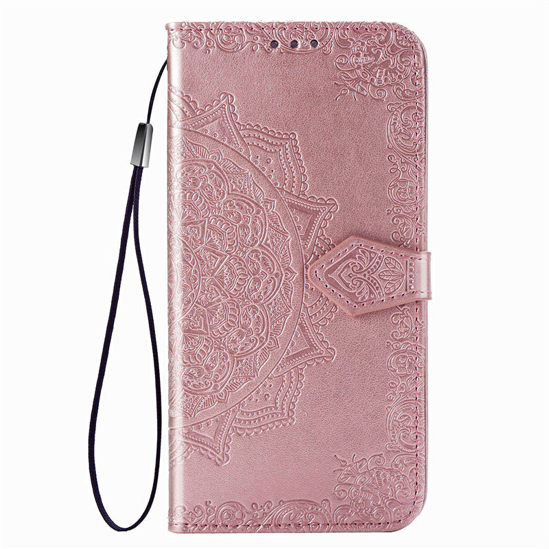 Embossed Mandala Folio Card Holder PU Leather Case