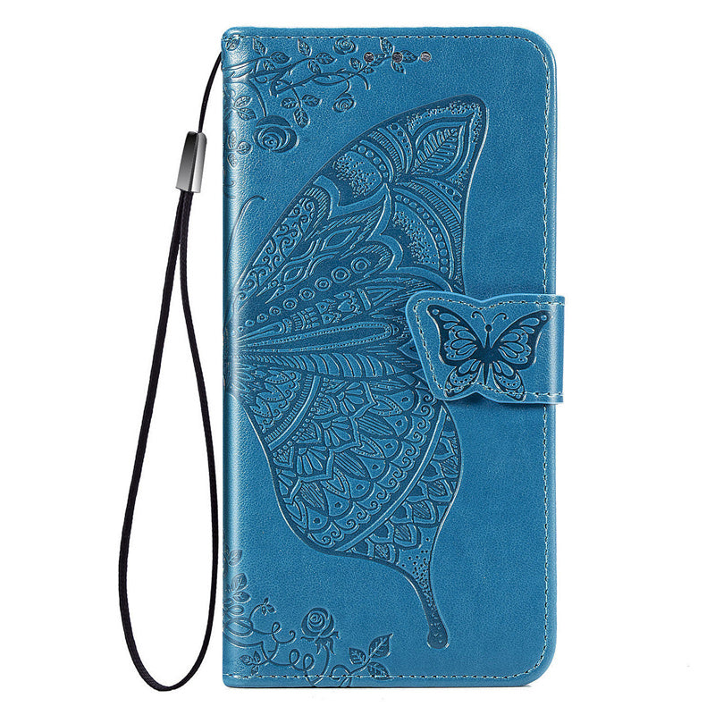 Relief Butterfly Folio Card Slots Stand PU Leather Case