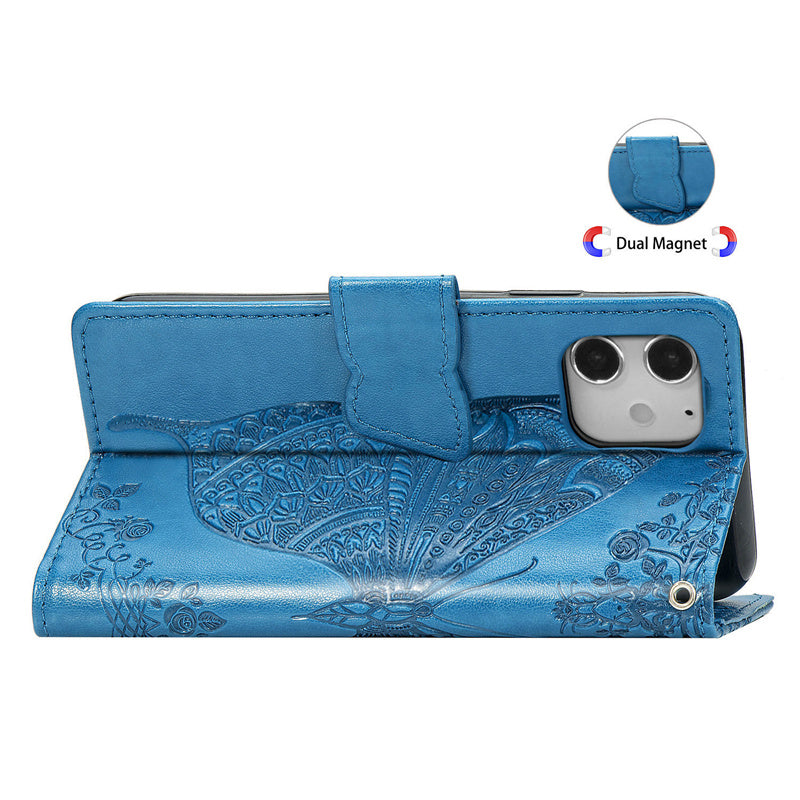 Relief Butterfly Folio Card Slots Stand PU Leather Case