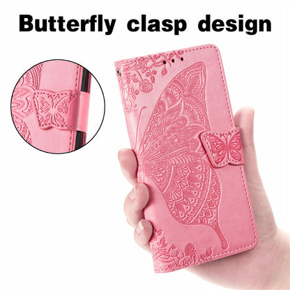 Relief Butterfly Folio Card Slots Stand PU Leather Case