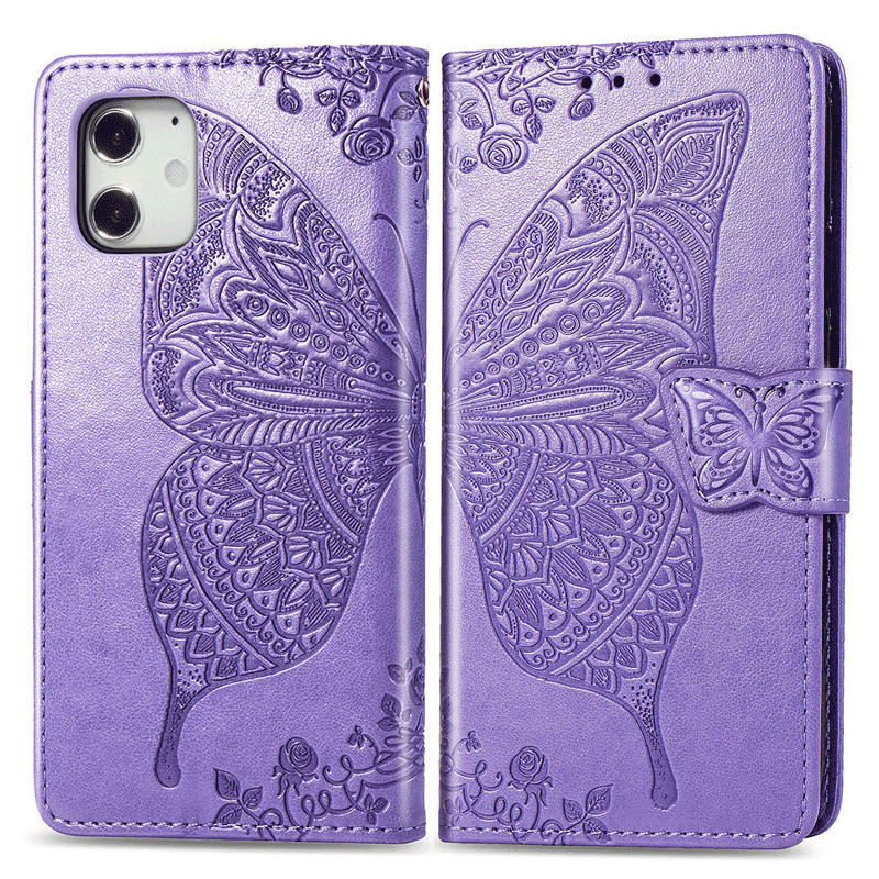 Relief Butterfly Folio Card Slots Stand PU Leather Case