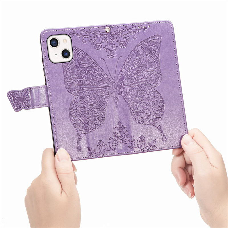 Relief Butterfly Folio Card Slots Stand PU Leather Case