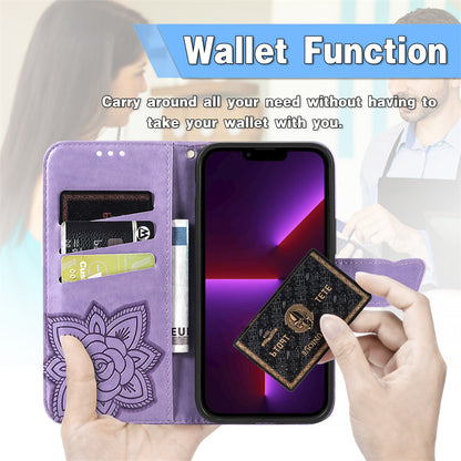 Relief Butterfly Folio Card Slots Stand PU Leather Case