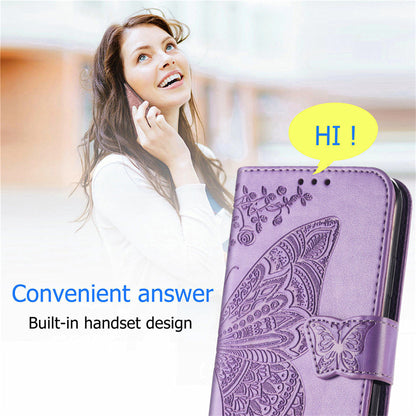 Relief Butterfly Folio Card Slots Stand PU Leather Case