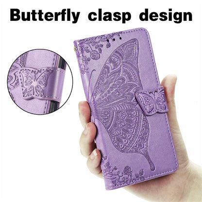 Relief Butterfly Folio Card Slots Stand PU Leather Case