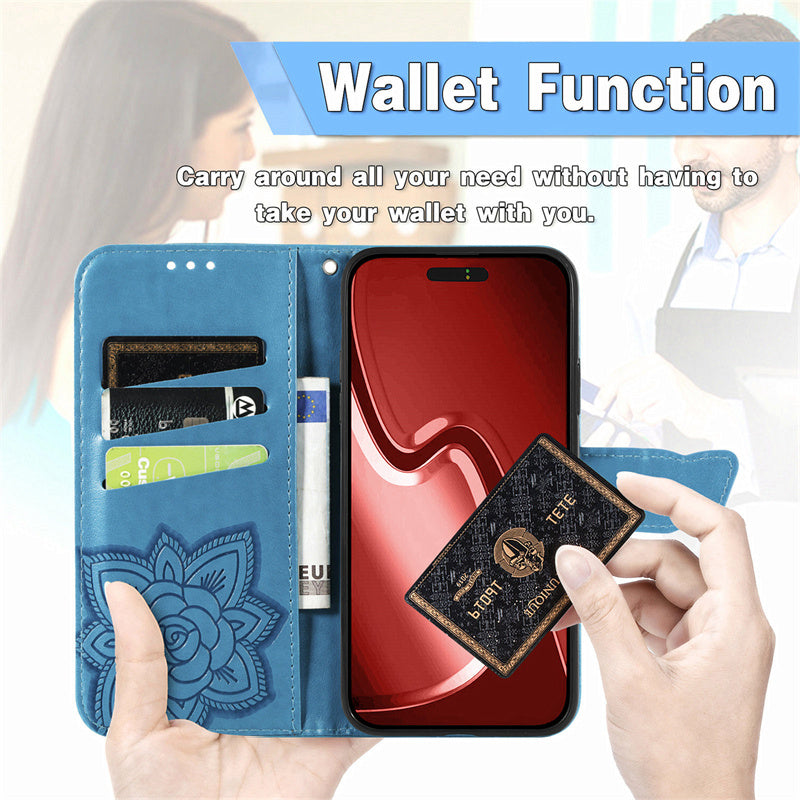 Relief Butterfly Folio Card Slots Stand PU Leather Case