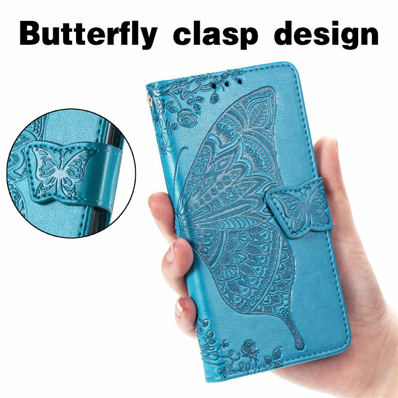 Relief Butterfly Folio Card Slots Stand PU Leather Case