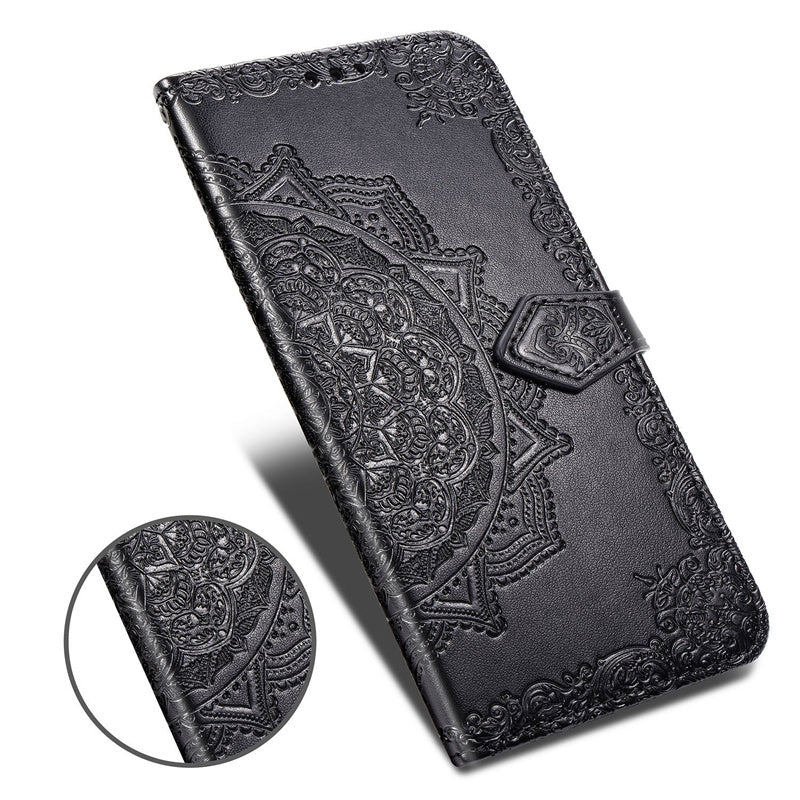 Embossed Mandala Folio Card Holder PU Leather Case