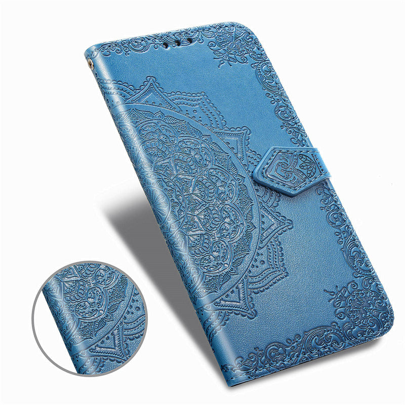 Embossed Mandala Folio Card Holder PU Leather Case