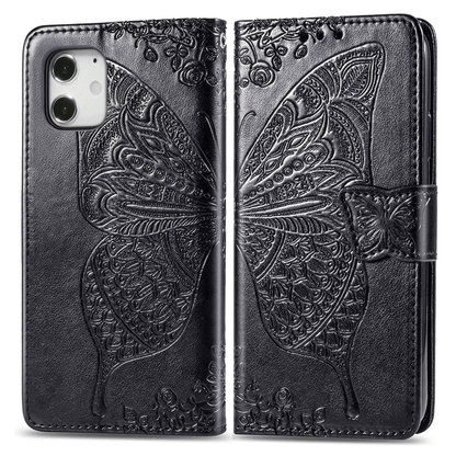 Relief Butterfly Folio Card Slots Stand PU Leather Case