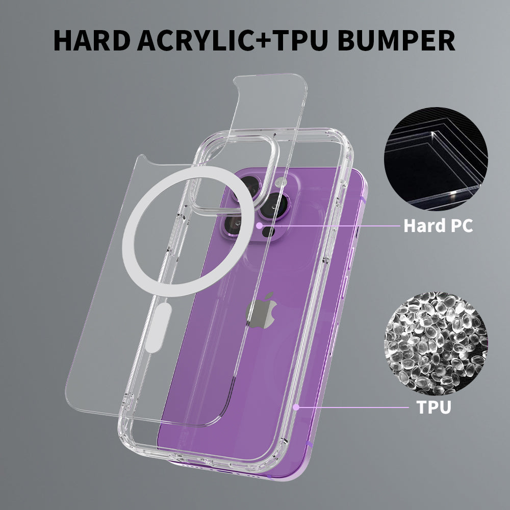 Transparent Magnetic Soft TPU Frame + Hard PC Back Cover for iPhone
